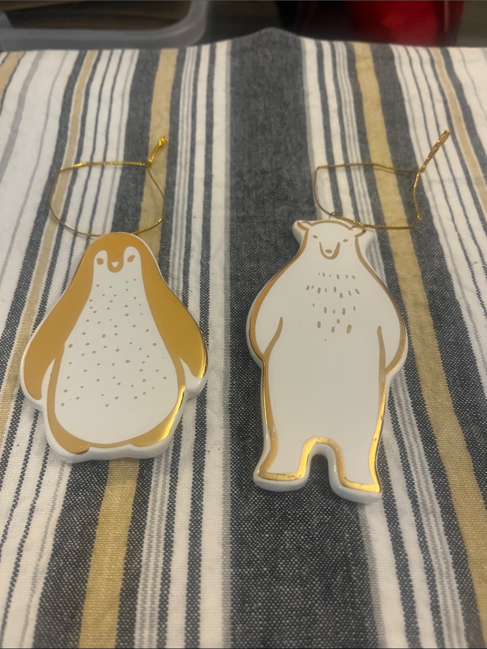 Gold Accent Penguin and Bear Hanging Ornaments 162